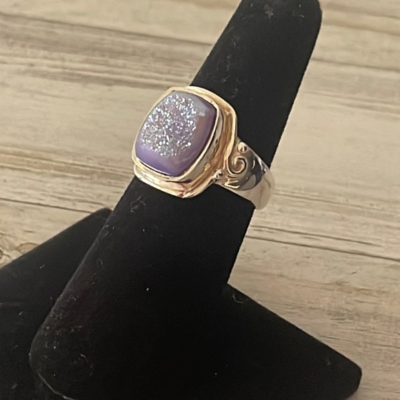 Shimmering Lavender Druzy Silver Ring by Sajen. - Picture 2 of 5
